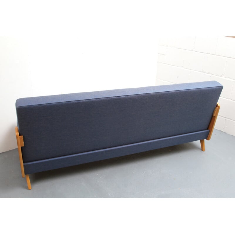 Sofa in ashwood and blue fabric - 1950s