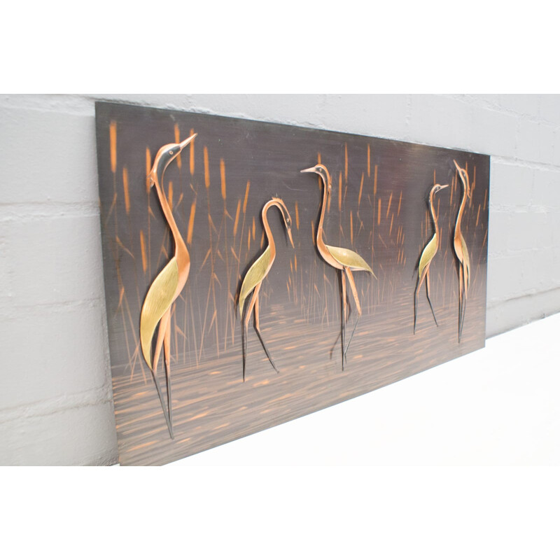 Vintage copper heron wall object, 1960