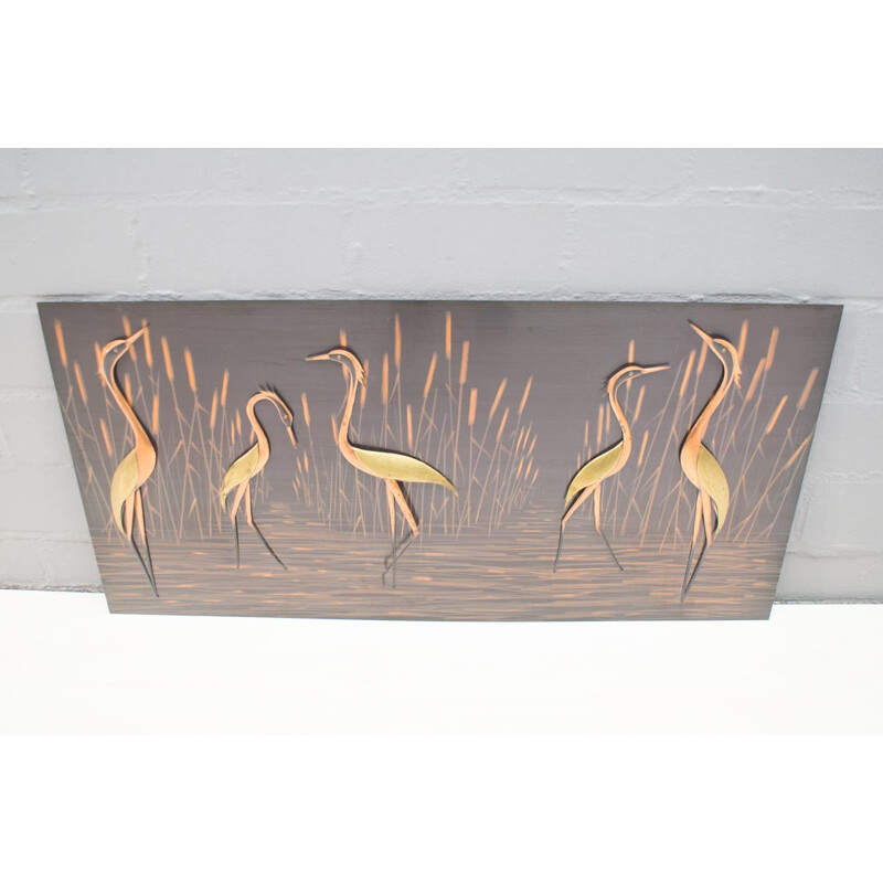 Vintage copper heron wall object, 1960