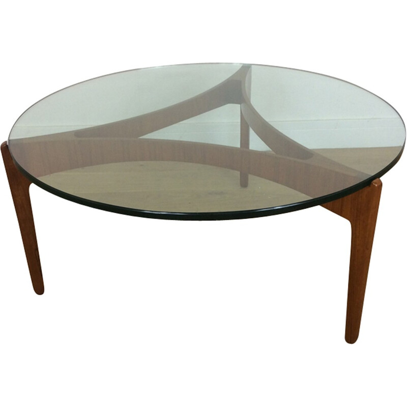 Mid Century Danish Teak and Glass Table by Sven Ellekaer pour Christian Linneberg - 1961