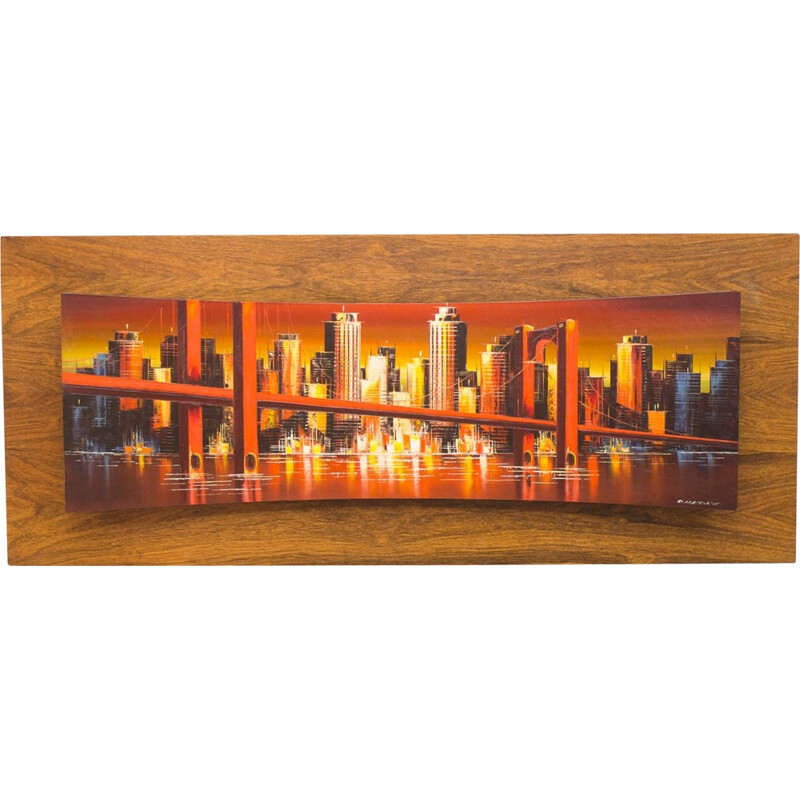 Painel de parede da ponte Golden Gate Vintage pintado à mão por Hera, 1971