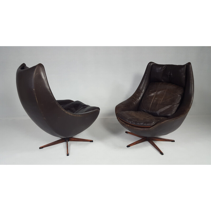 Danish Brown Leather Swivel Chair - 1970s