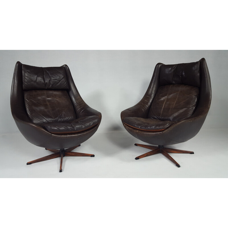 Danish Brown Leather Swivel Chair - 1970s