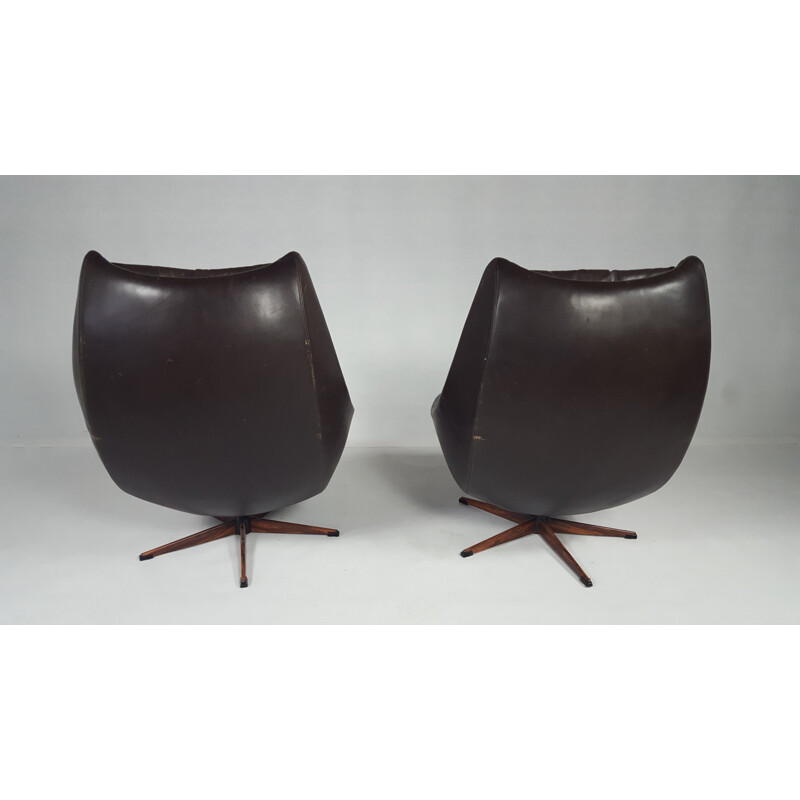 Danish Brown Leather Swivel Chair - 1970s