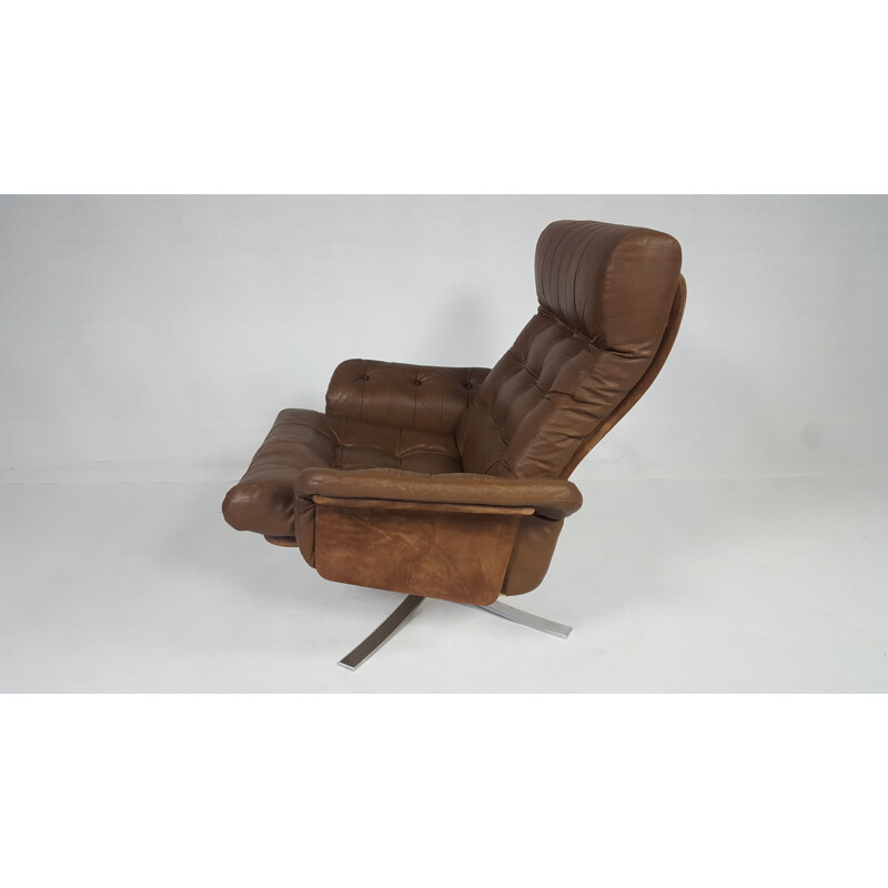 Vintage Danish Leather Swivel Lounge Chair by Ebbe Gehl Soren Nissen - 1970s