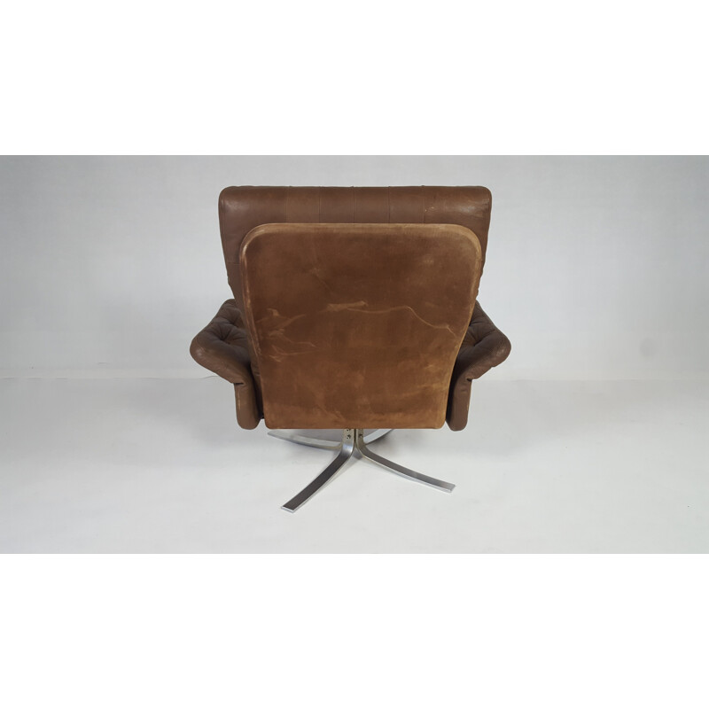 Vintage Danish Leather Swivel Lounge Chair by Ebbe Gehl Soren Nissen - 1970s