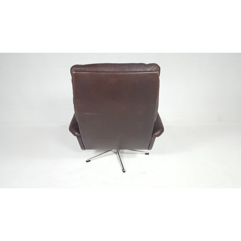 Chaise Pivotante en Cuir vintage avec pouf - 1970