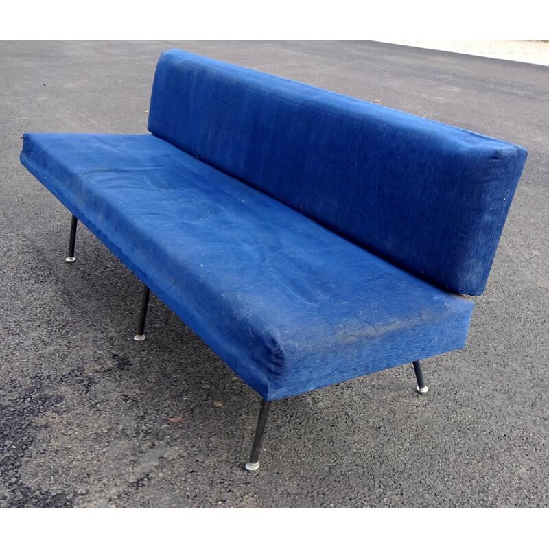 Banquette vintage bleue modele 32 de Florence Knoll - 1960