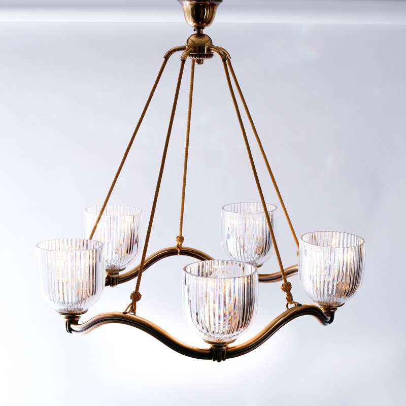 Vintage Five Arm Chandelier by Hugo Gorge for Bakalowits & Sohne - 1930s