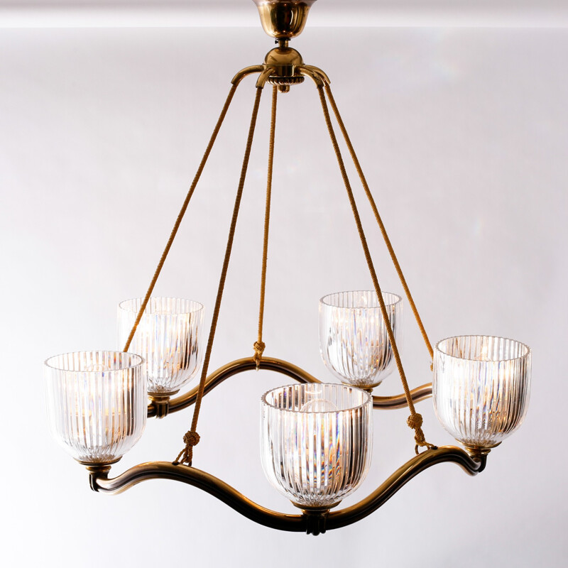 Vintage Five Arm Chandelier by Hugo Gorge for Bakalowits & Sohne - 1930s