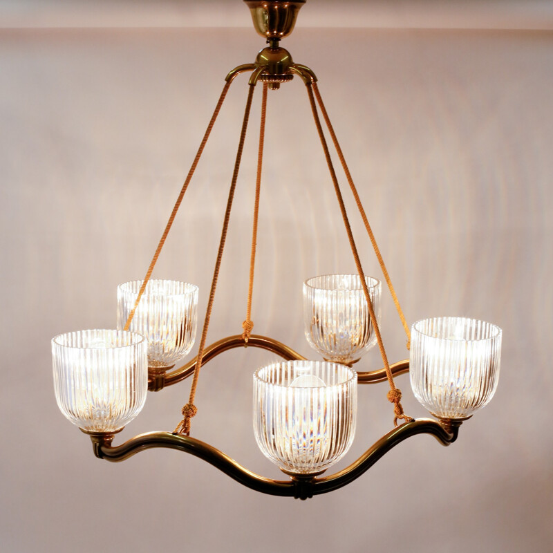 Vintage Five Arm Chandelier by Hugo Gorge for Bakalowits & Sohne - 1930s