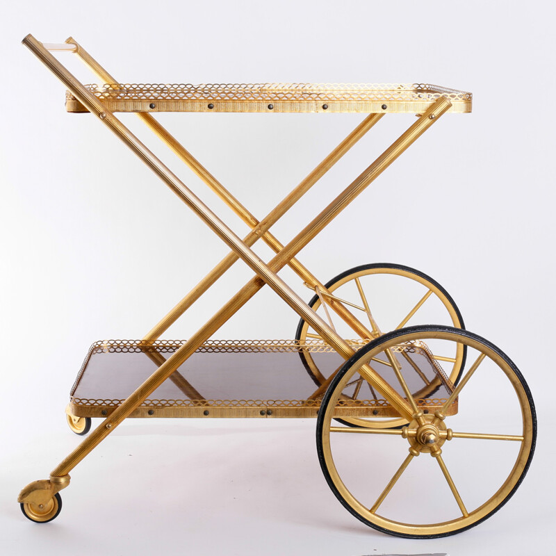 Vintage Brass Trolley with Large Wheels - 1970s