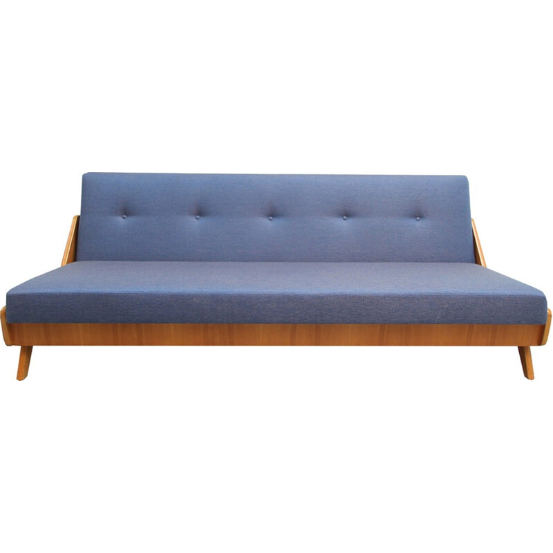 Sofa in ashwood and blue fabric - 1950s