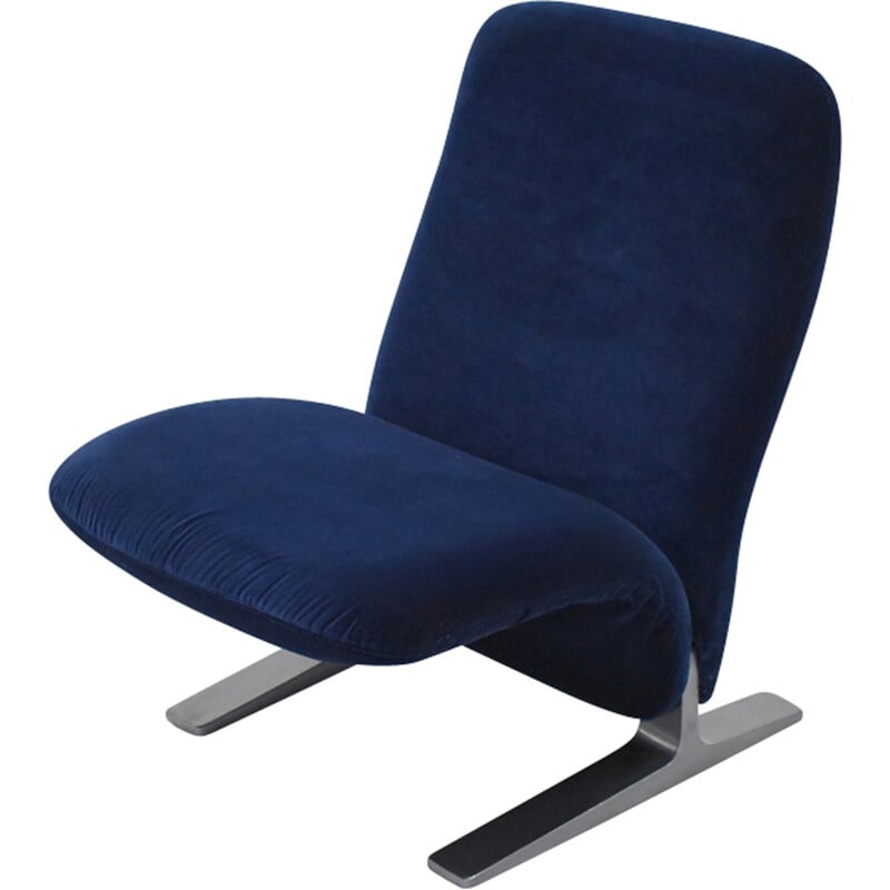 Concorde blue velvet armchair by Pierre Paulin for Artifort - 1960s