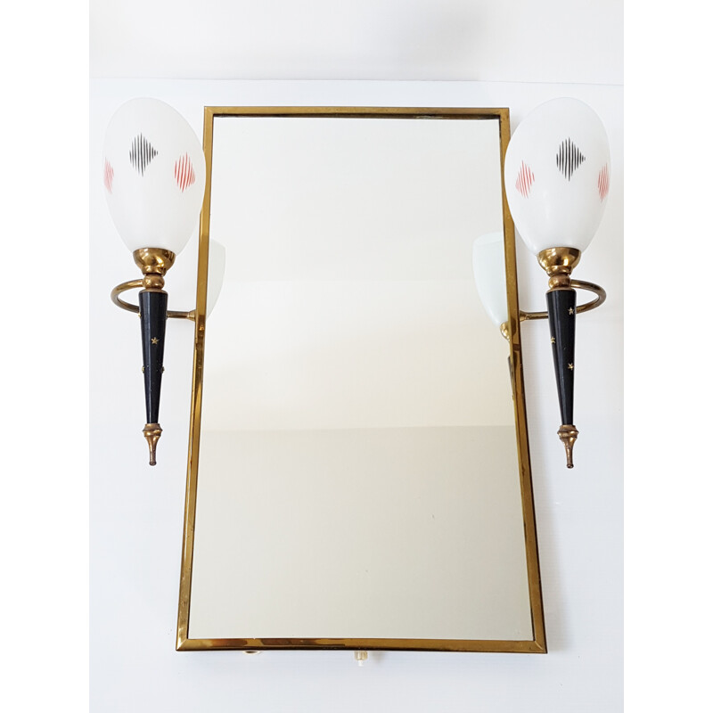 Golden Brass Torch Mirror - 1950s