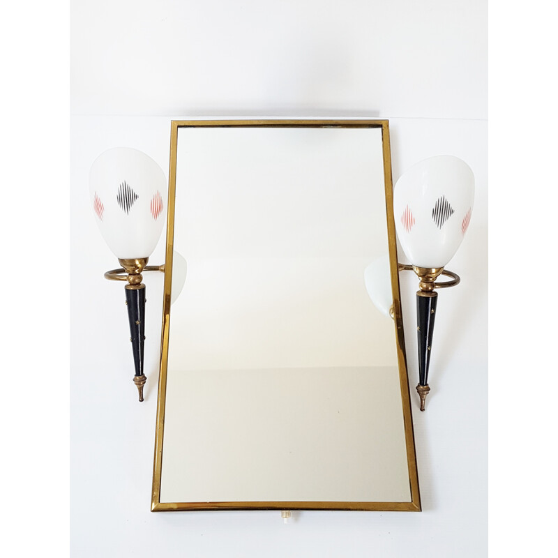 Golden Brass Torch Mirror - 1950s