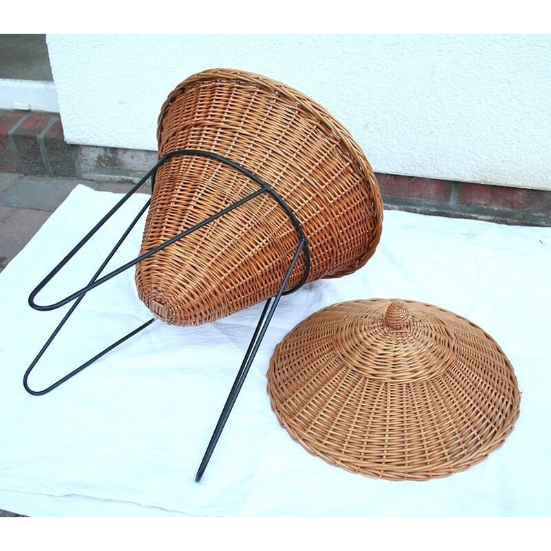 Tripod rattan with iron feet vanity storage - 1950s