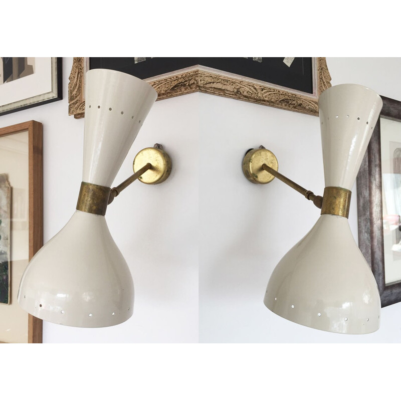 Pair of white vintage wall lamps - 1950s