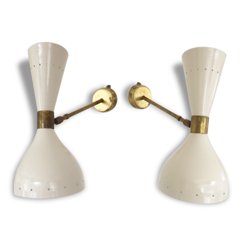Pair of white vintage wall lamps - 1950s