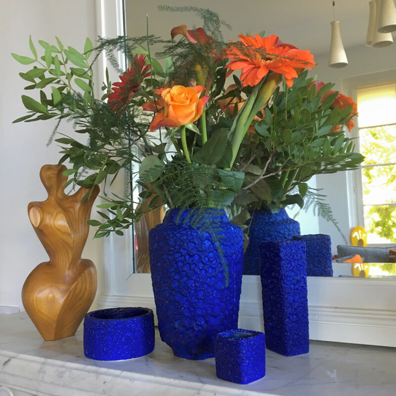 Set of 4 blue ceramic vases - 1960s