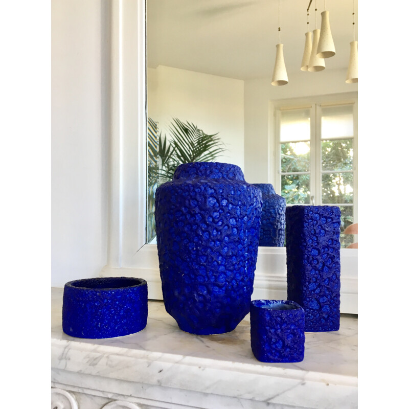 Lot de 4 vases bleus en céramique - 1960