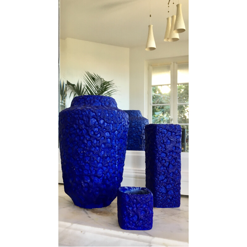 Set of 4 blue ceramic vases - 1960s