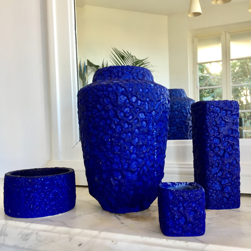 Lot de 4 vases bleus en céramique - 1960