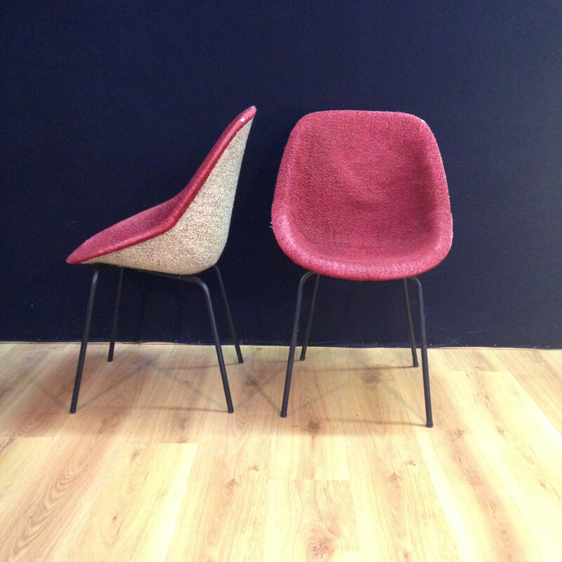 Paire de chaises roses, Geneviève DANGLES et Christian DEFRANCE - années 50