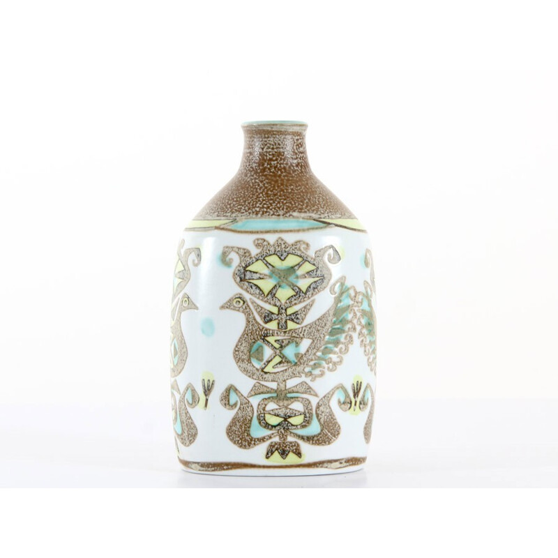 Vase Vintage en céramique motif "oiseaux" par Nils Thorsson pour Aluminia - 1960