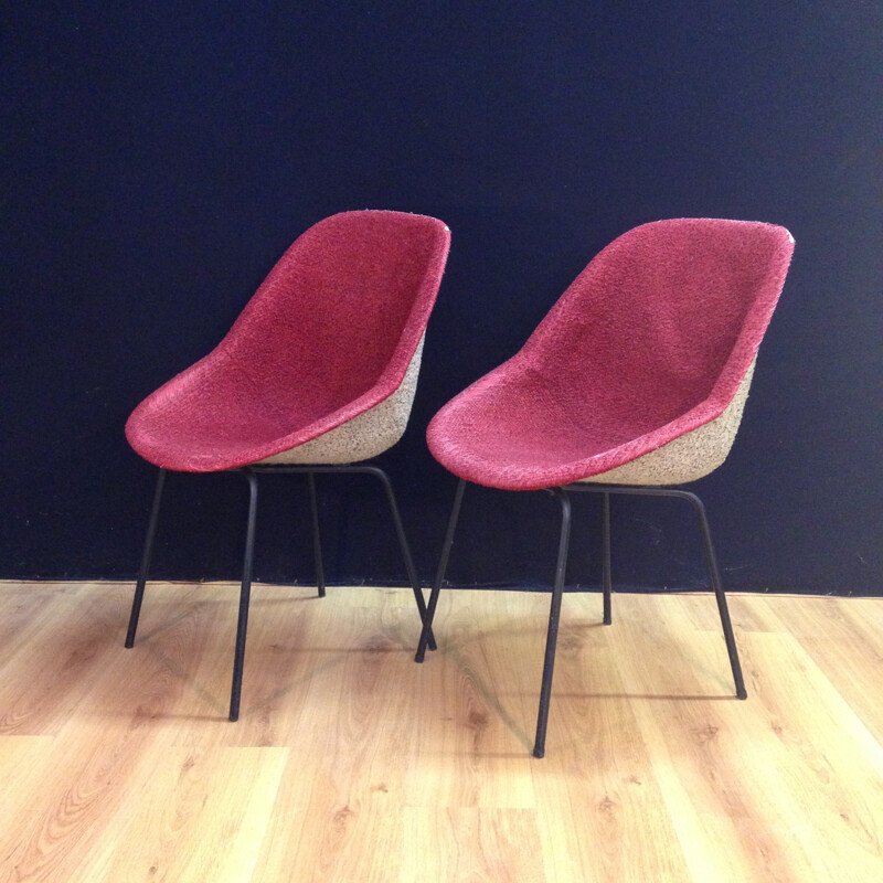 Pair of pink chairs, Geneviève DANGLES et Christian DEFRANCE - 1950s