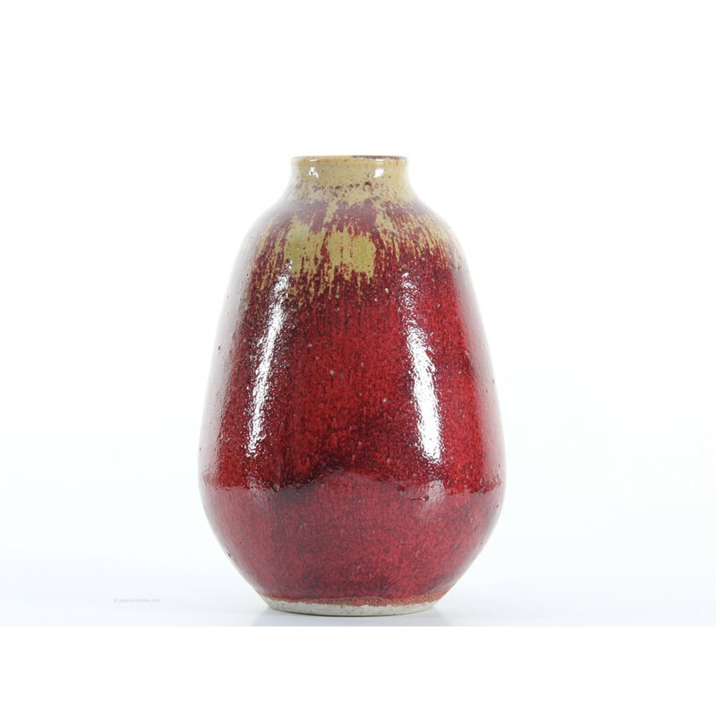 Vase en céramique scandinave sang de bœuf de de Henning Nilsson pour Höganäs - 1967