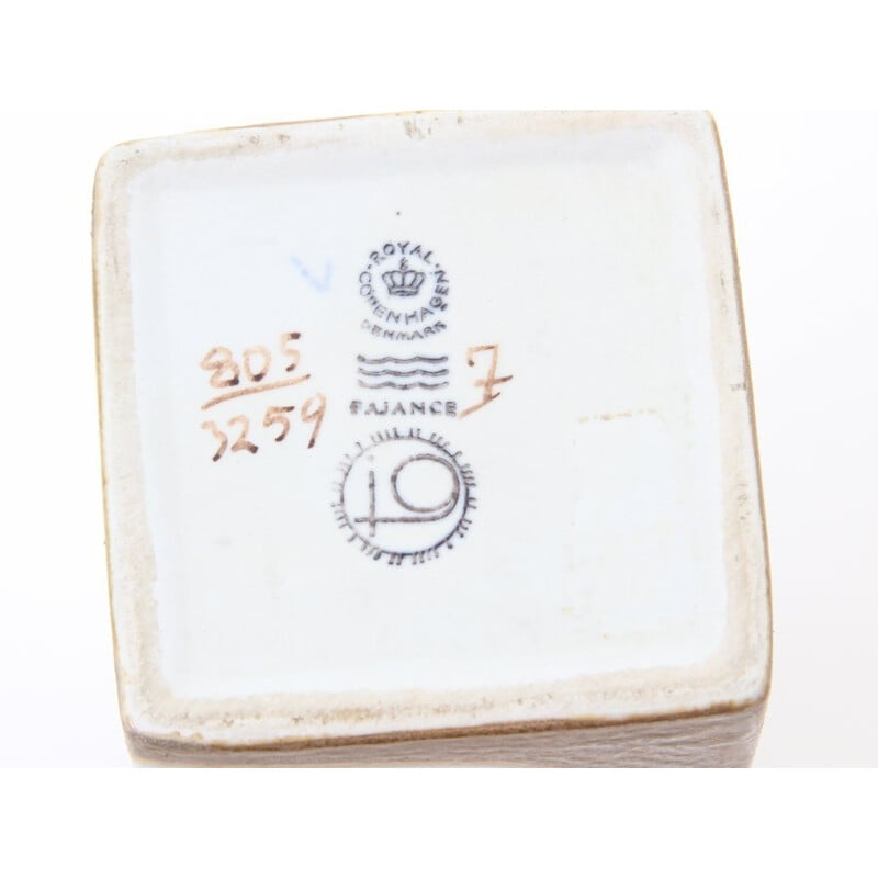 Vase carré scandinave vintage en céramique motif Baca 805 3259 de Johanne Gerber pour Royal Copenhagen, 1960