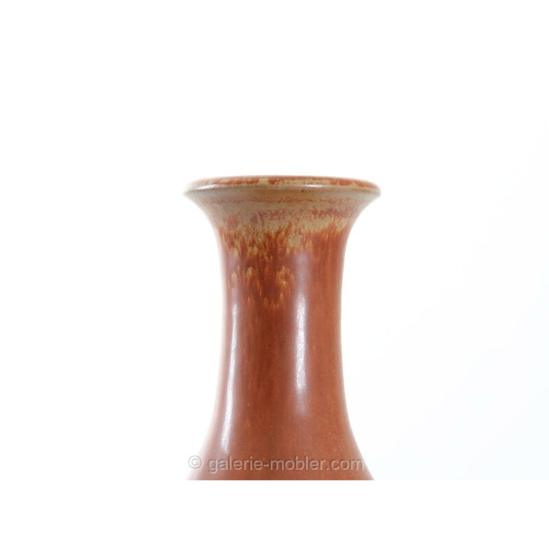 Scandinavian vintage orange ceramic vase by Gunnar Nylund for Rorstrand, 1960