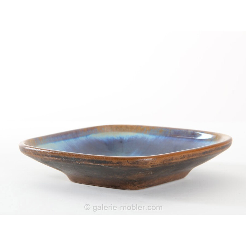 Scandinavian blue vintage ceramic square bowl by Michael Andersen and Amp, 1970