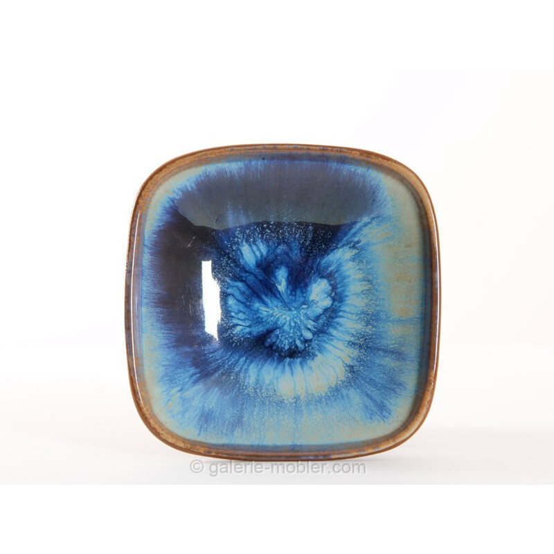 Scandinavian blue vintage ceramic square bowl by Michael Andersen and Amp, 1970