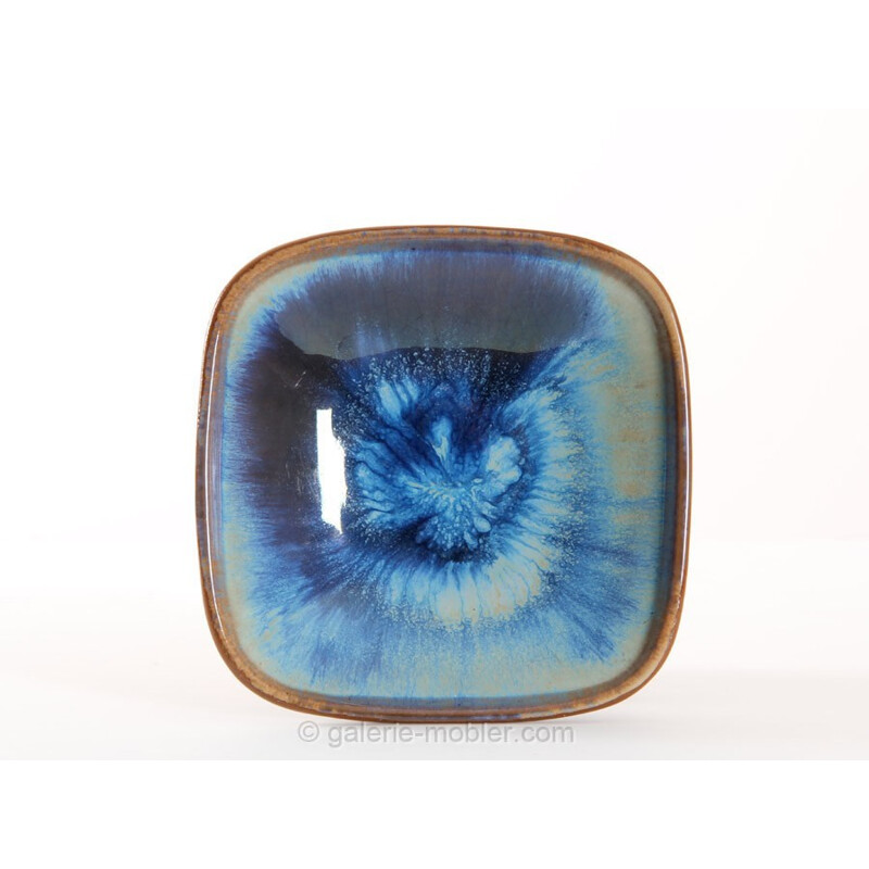 Taça de cerâmica azul escandinava quadrada de Michael Andersen e Amp, 1970