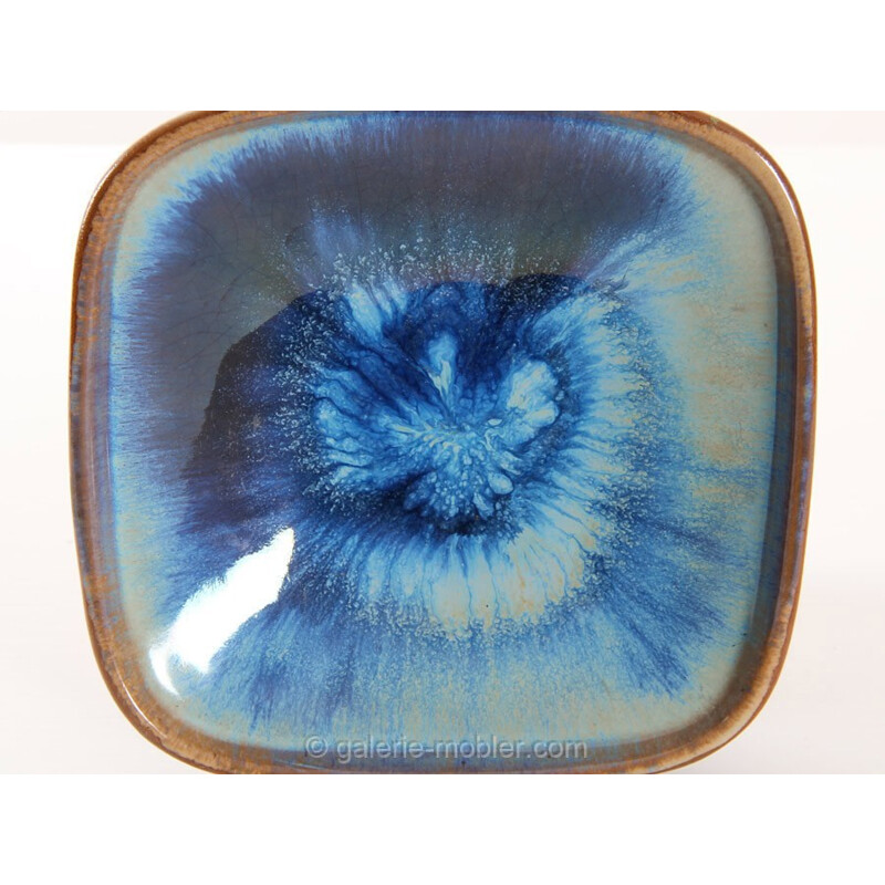 Scandinavian blue vintage ceramic square bowl by Michael Andersen and Amp, 1970