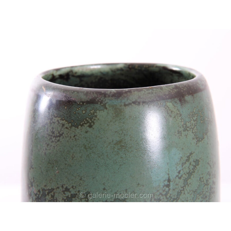 Scandinavian green bronze vintage ceramic vase for Arabia, 1940