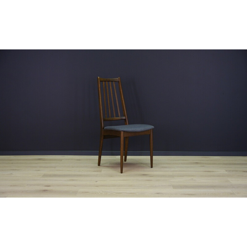 Set of 4 vintage chairs in oakwood and blue fabric - 1960s