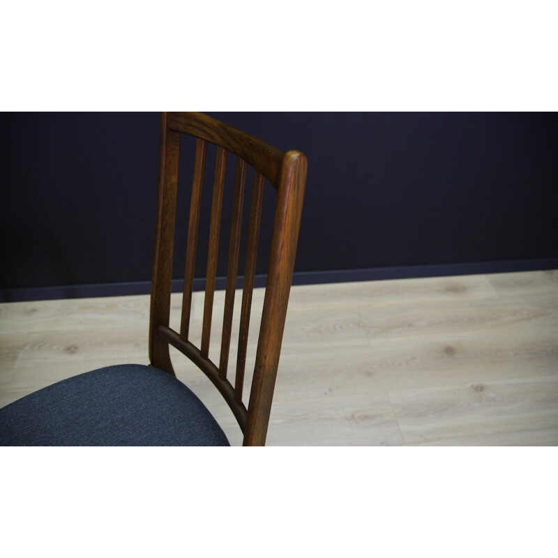 Set of 4 vintage chairs in oakwood and blue fabric - 1960s