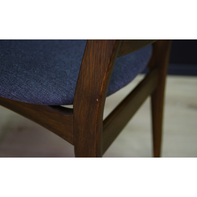 Set of 4 vintage chairs in oakwood and blue fabric - 1960s