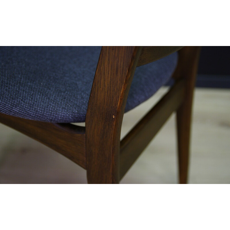 Suite de 4 chaises vintage en chêne et tissu bleu - 1960