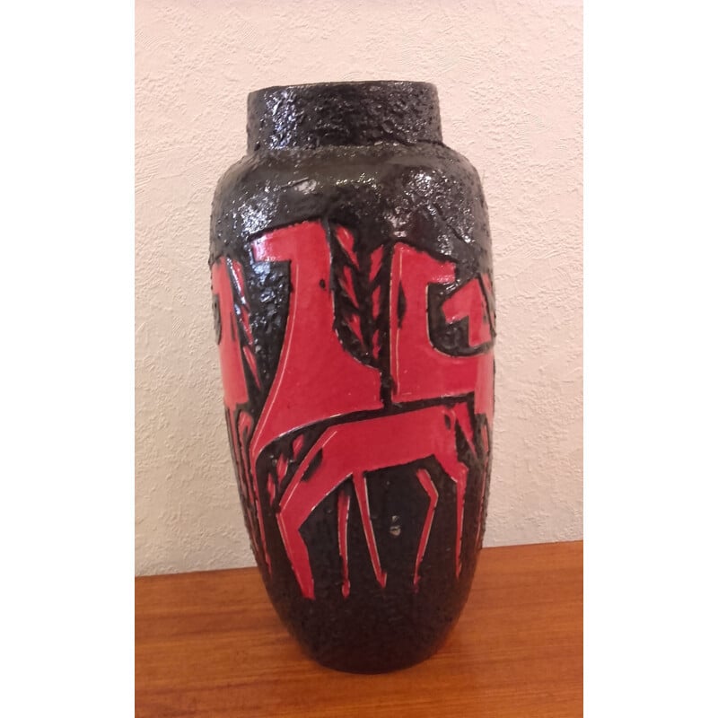 Vintage red and black ceramic vase - 1960s