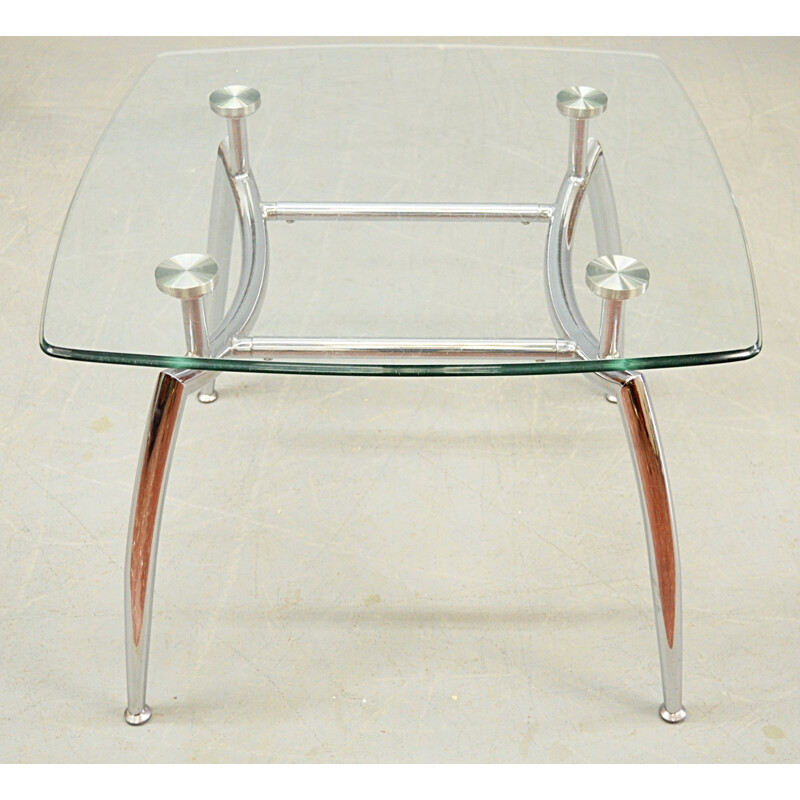 Table basse vintage en verre et en chrome - 1980
