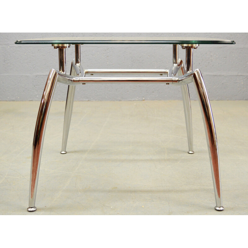 Table basse vintage en verre et en chrome - 1980