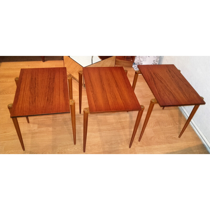 Set of 3 nesting tables in rosewood - 1950s