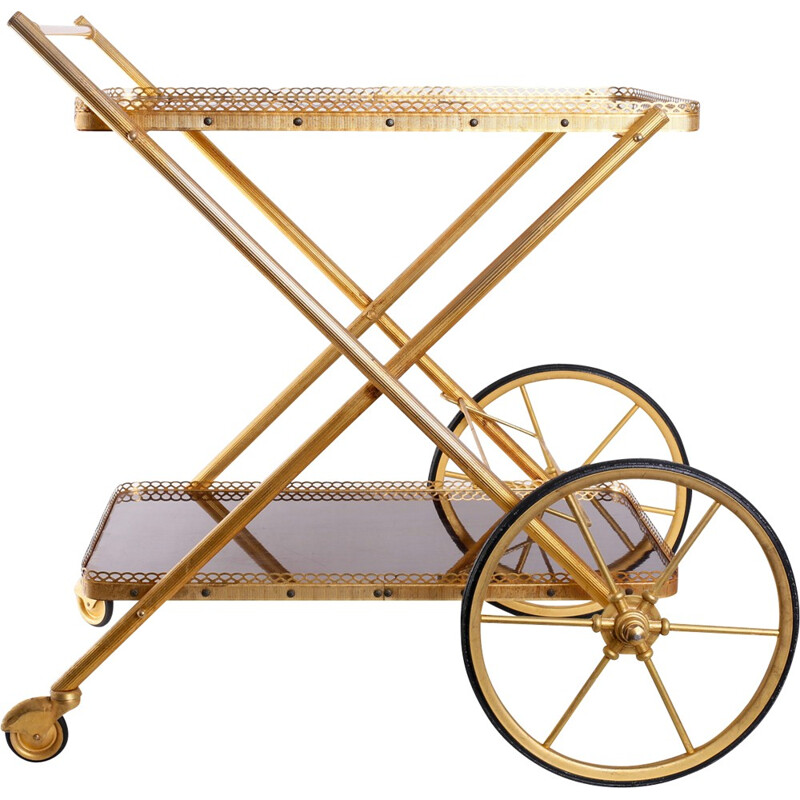 Vintage Brass Trolley with Large Wheels - 1970s