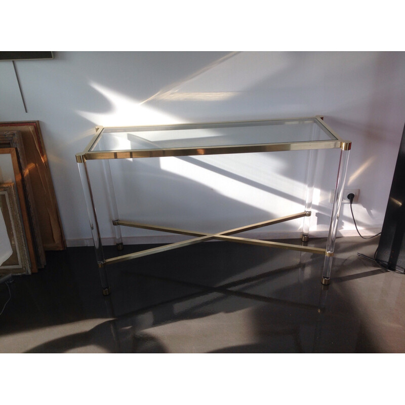 Console in brass, glass and plexiglass - 1970s