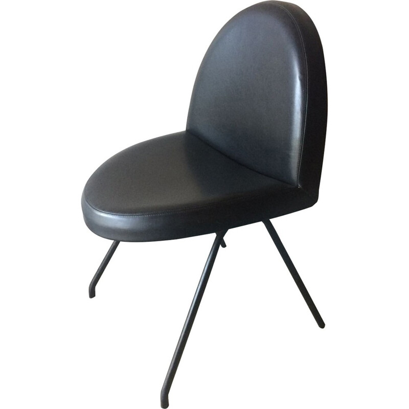 Vintage black chair by Joseph-André Motte for Steiner - 1950s
