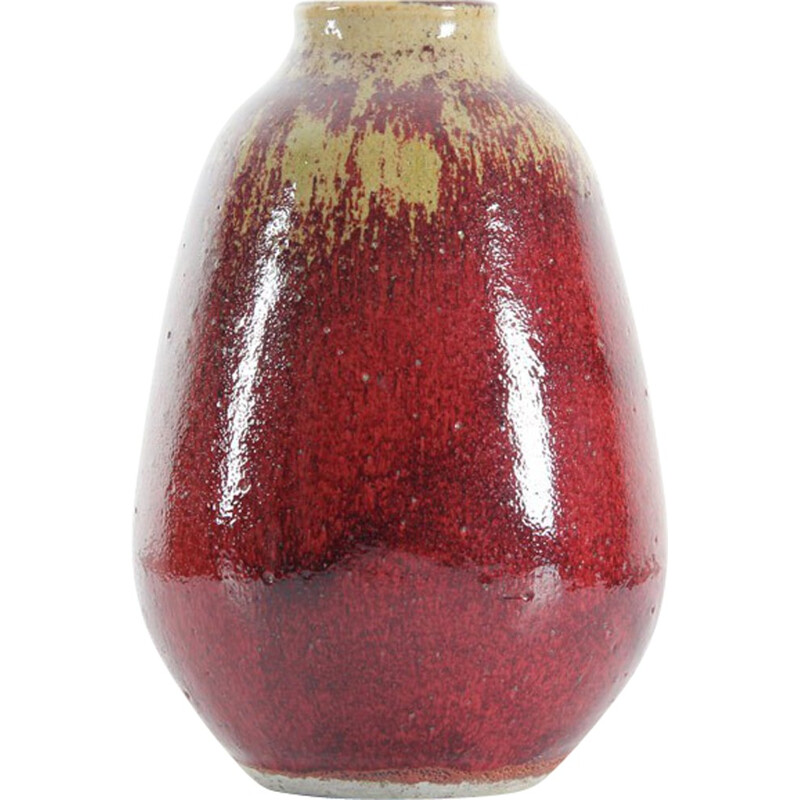 Scandinavian ceramic vase ox blood by Henning Nilsson for Höganäs - 1967